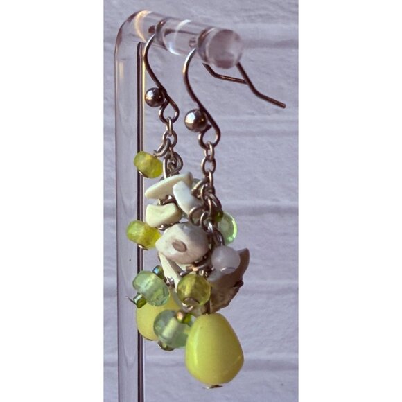 Y2K Chico’s Natural Stone Cluster Dangle Earrings Green Ivory Yellow Drop NOS - Picture 13 of 16